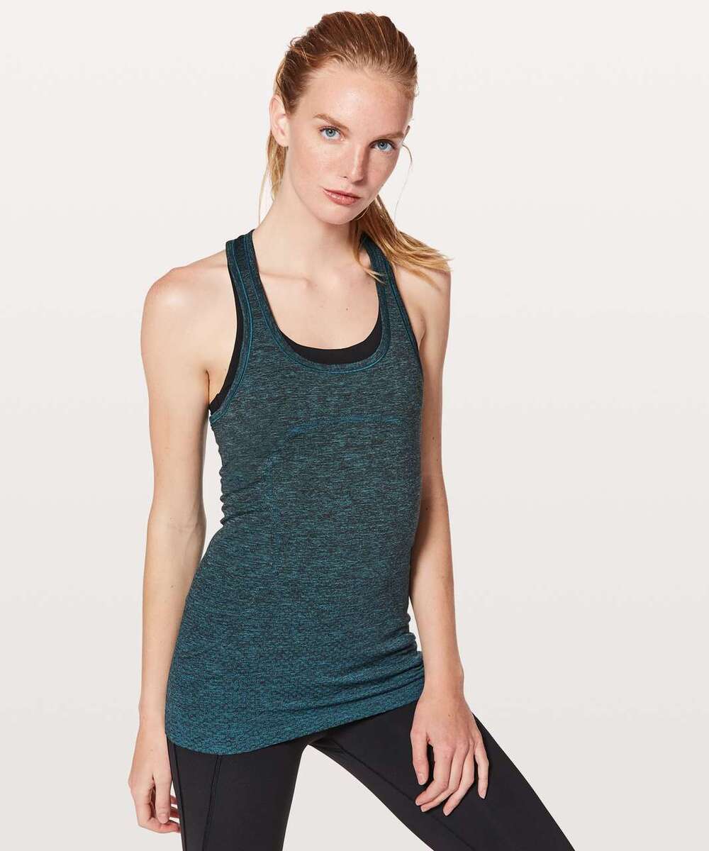 Lululemon Swiftly Tech Racerback Poolside Teal Black Size 6 Original Fit Run Gym